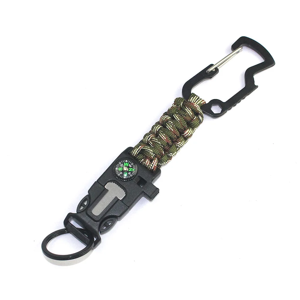 Цветная Пряжка Карабин встроенный компас пламя Стартер Браслет Паракорд Выживание брелок