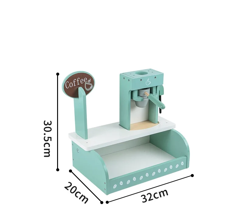 New Arrival Hot sale role play wooden coffee machine with tea and cake set toy for kids