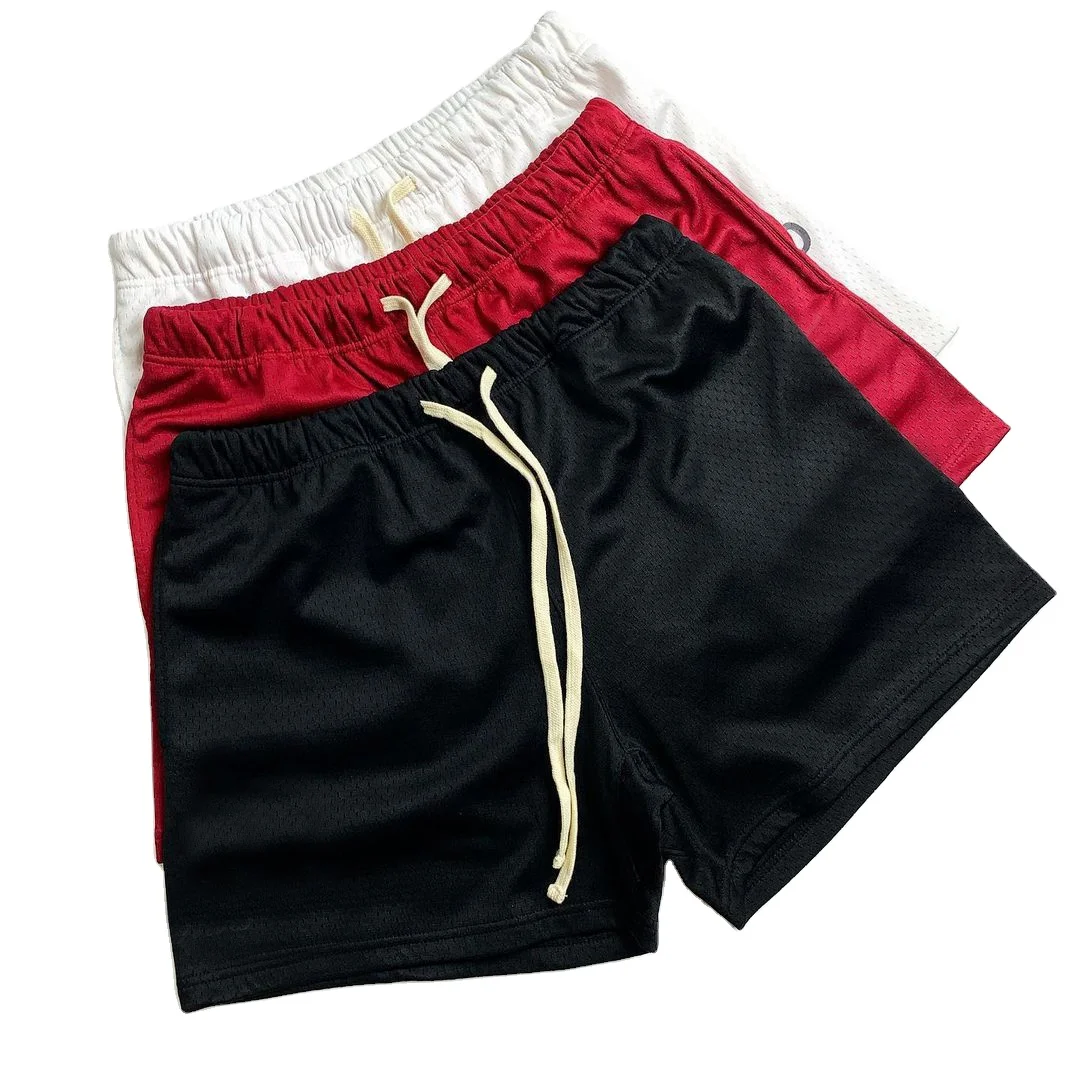 Mens Basketball Sportswear Drawstring Shorts Solid Color Custom Mesh Fabric Running Training Shorts For Men