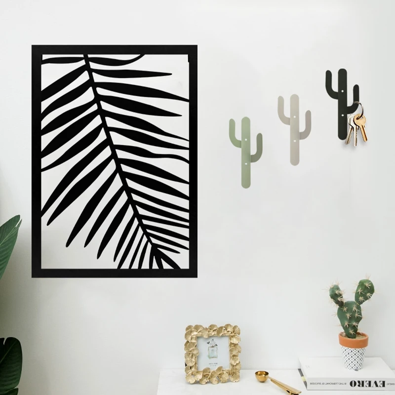 Set of 3 Iron Cactus Double Wall Mounted Hooks Hangers Bathroom Decorative Metal Hooks for Coats and Bags