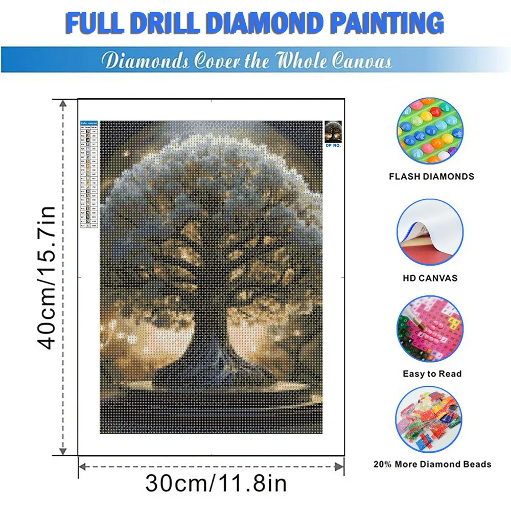 Factory Wholesale Tree Diamond Painting Art Cross Stitch Kit DIY 5D Diamond Painting Custom Handmade Art Crystals Painting