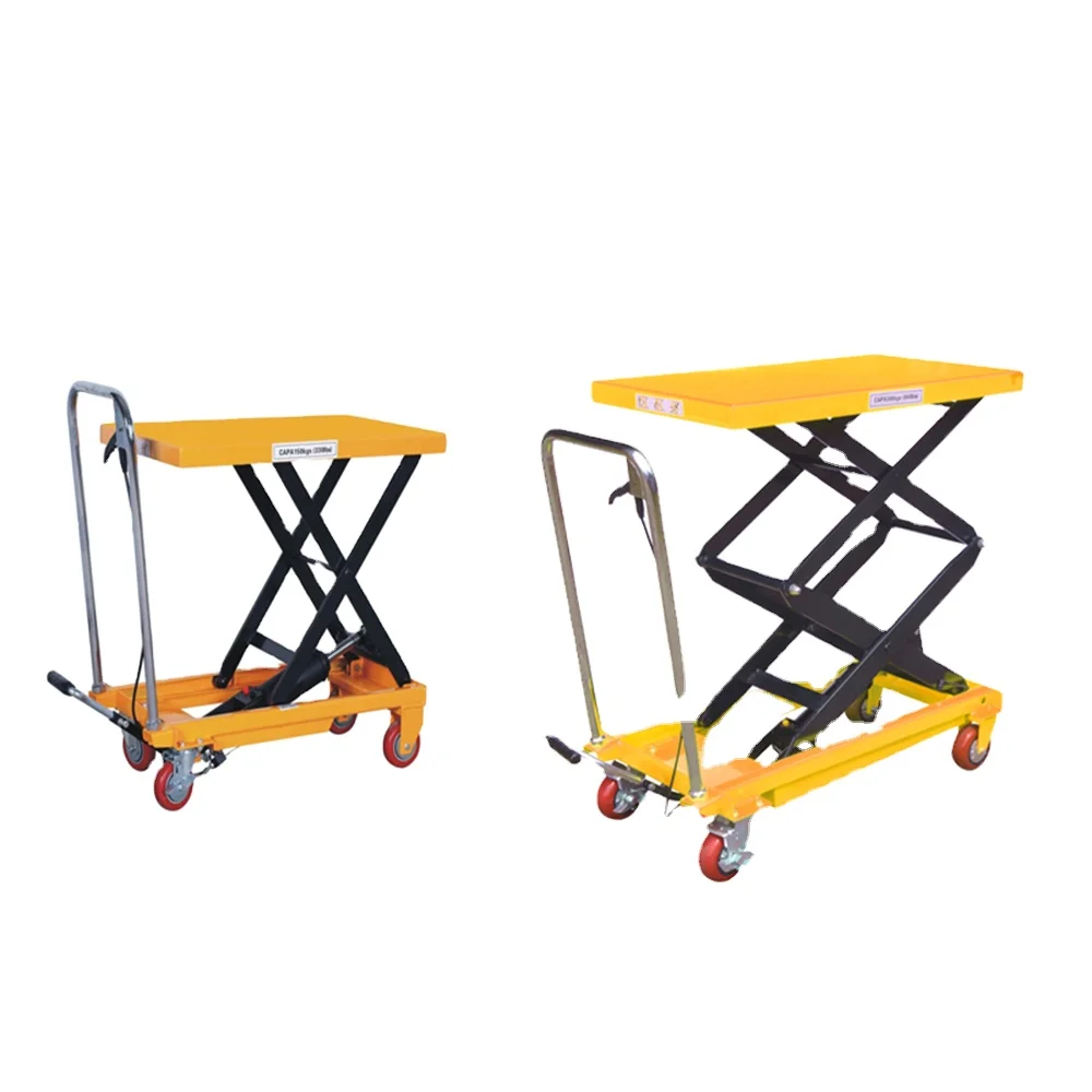 High Quality Toyo New Mobile Single Scissor 4 Wheels Manual Hydraulic Lifting Tables