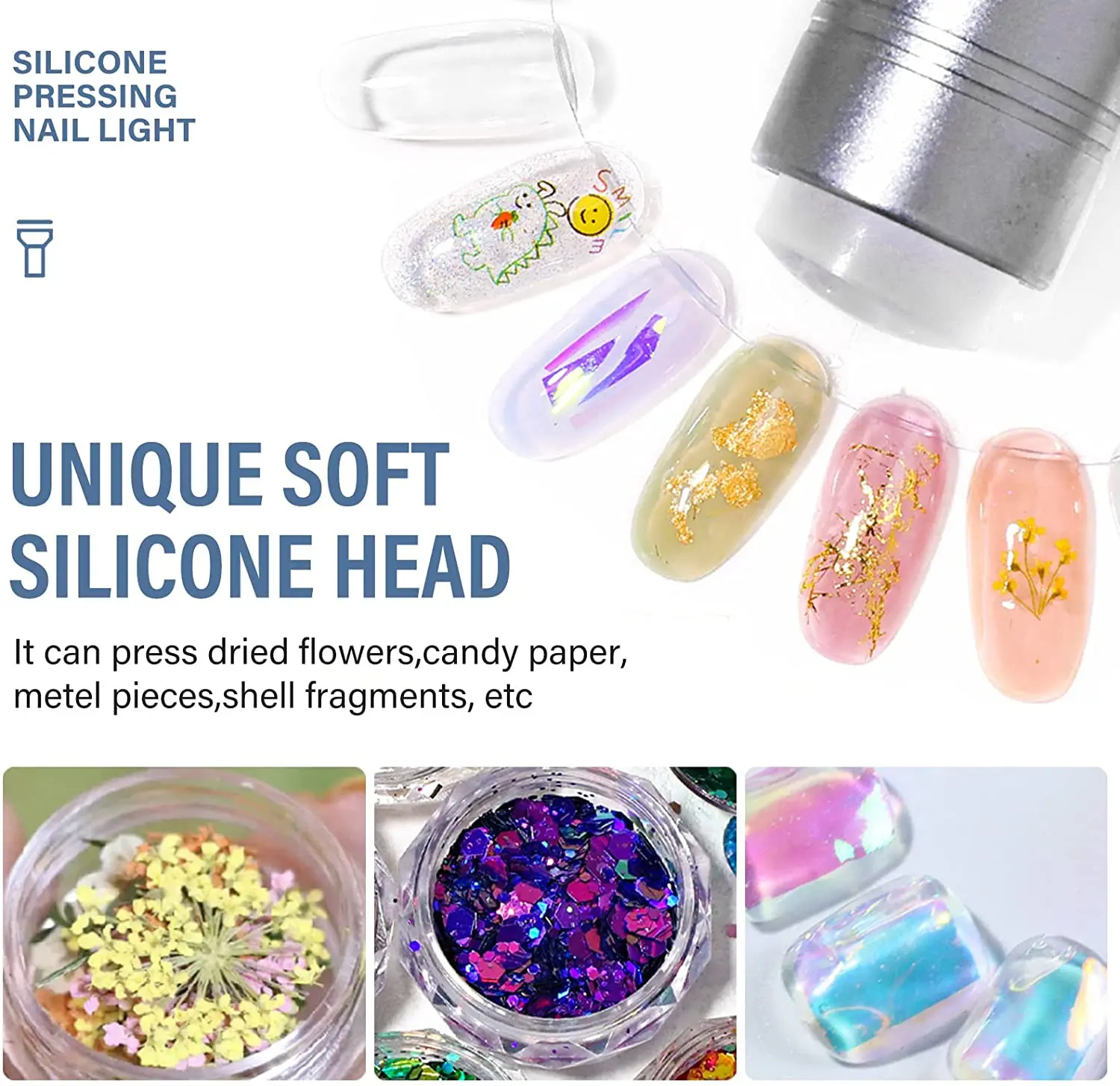 Mini UV LED Nail Lamp Fast Drying French Nail Portable Silicone Nail Press Light Manicure Salon Press Flashlight Tool