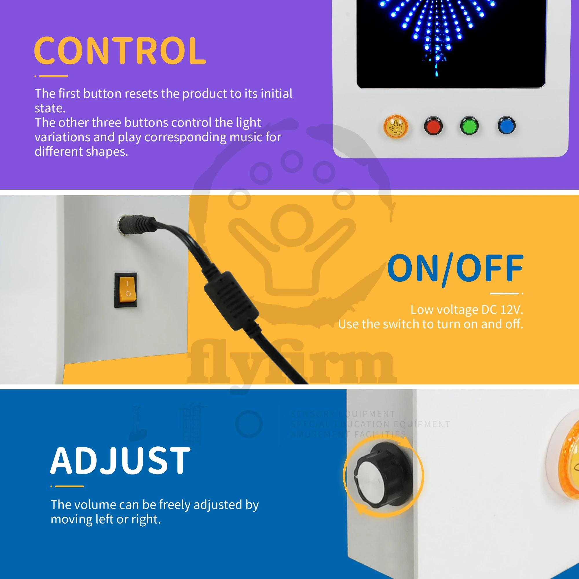 Flyfirm Infinity Mirror Music Interaction Device,Sensory Room Light,Relaxing Music for Autism Therapy and Child Relaxation