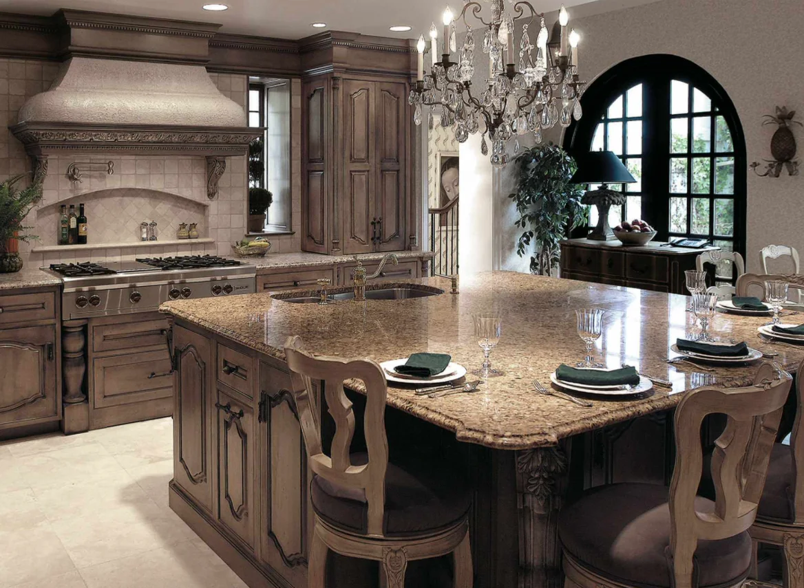 European Luxury Classic Kitchen With gray Solid Wood raised-panel Cabinets Large Island Custom Kitchen Cupboard Made In China