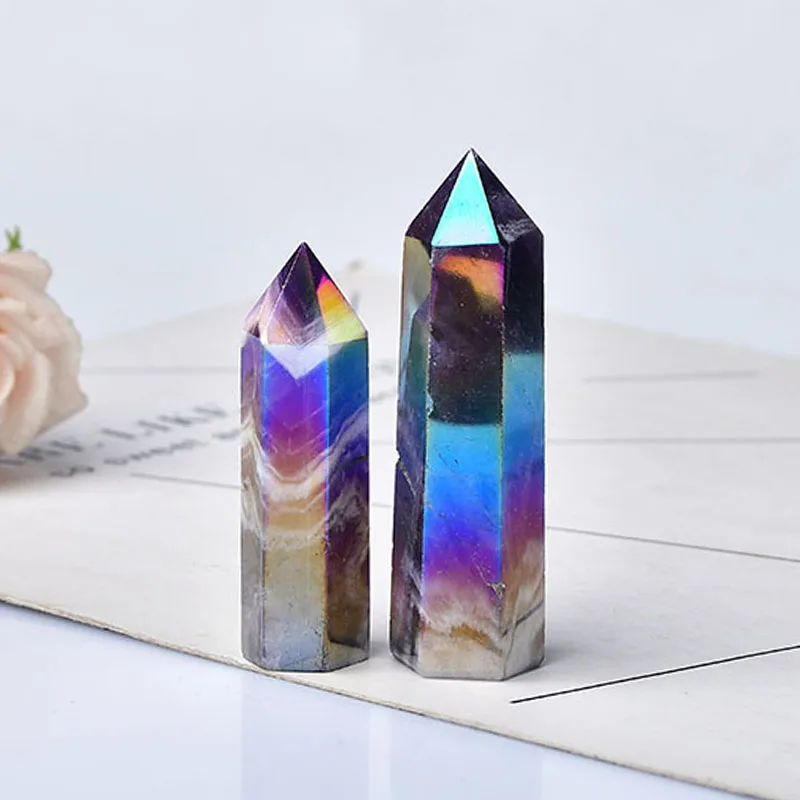 Natural Amethyst Electroplating Crystal Point Angel Aura Amethyst Point Crystal Tower Healing Crystal Wand