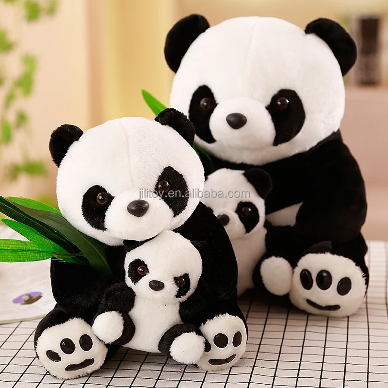 wholesale 9.8inch kawaii panda plush soft toy custom small cute stuffed animals toys panda with baby
