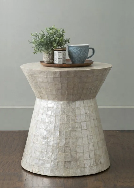 Exotic Nacre Handmade Lacquer Iridescent Shell Mother Of Pearl Stool Ottoman From Vietnam