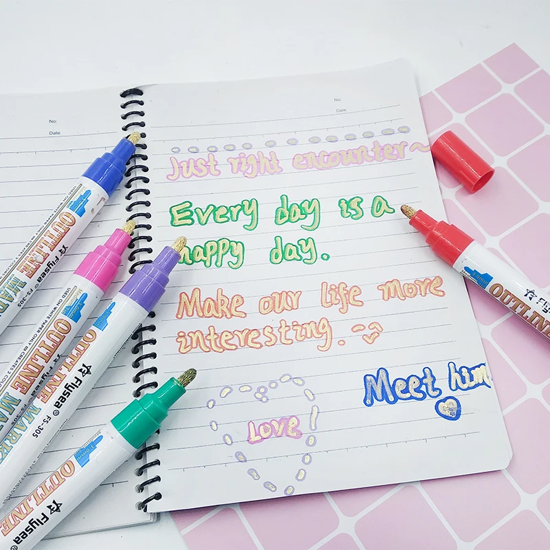 Индивидуальный логотип 12 видов цветов 3 0 мм набор золотых двусторонних маркеров металлический контур маркерная ручка