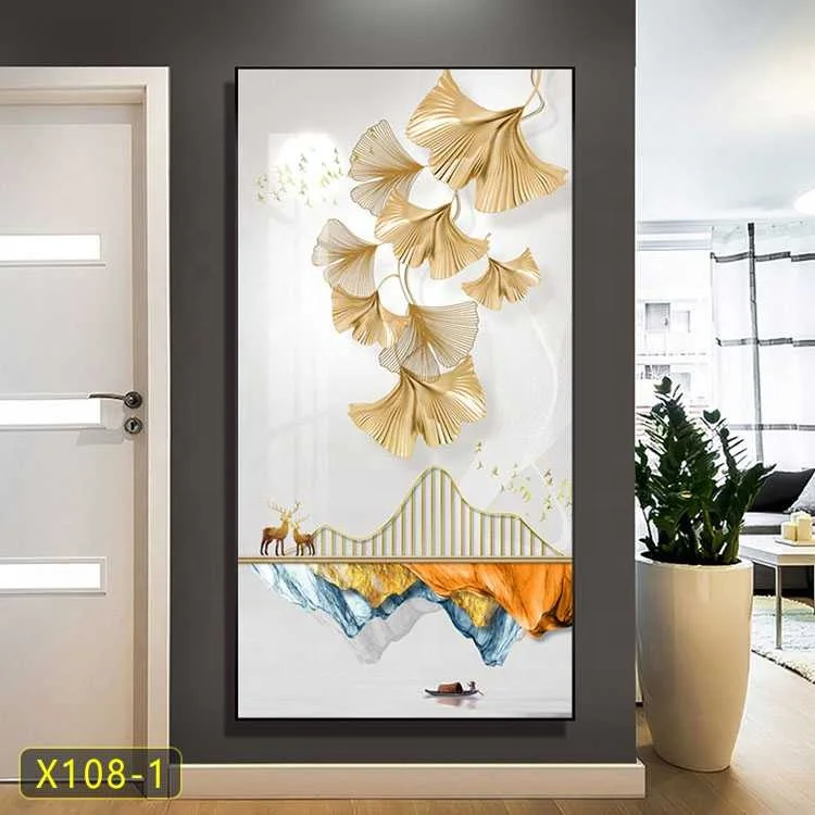 Still life aluminum famed home decorative bedroom wall hanging painting decor movable rectangle gold wall art painting