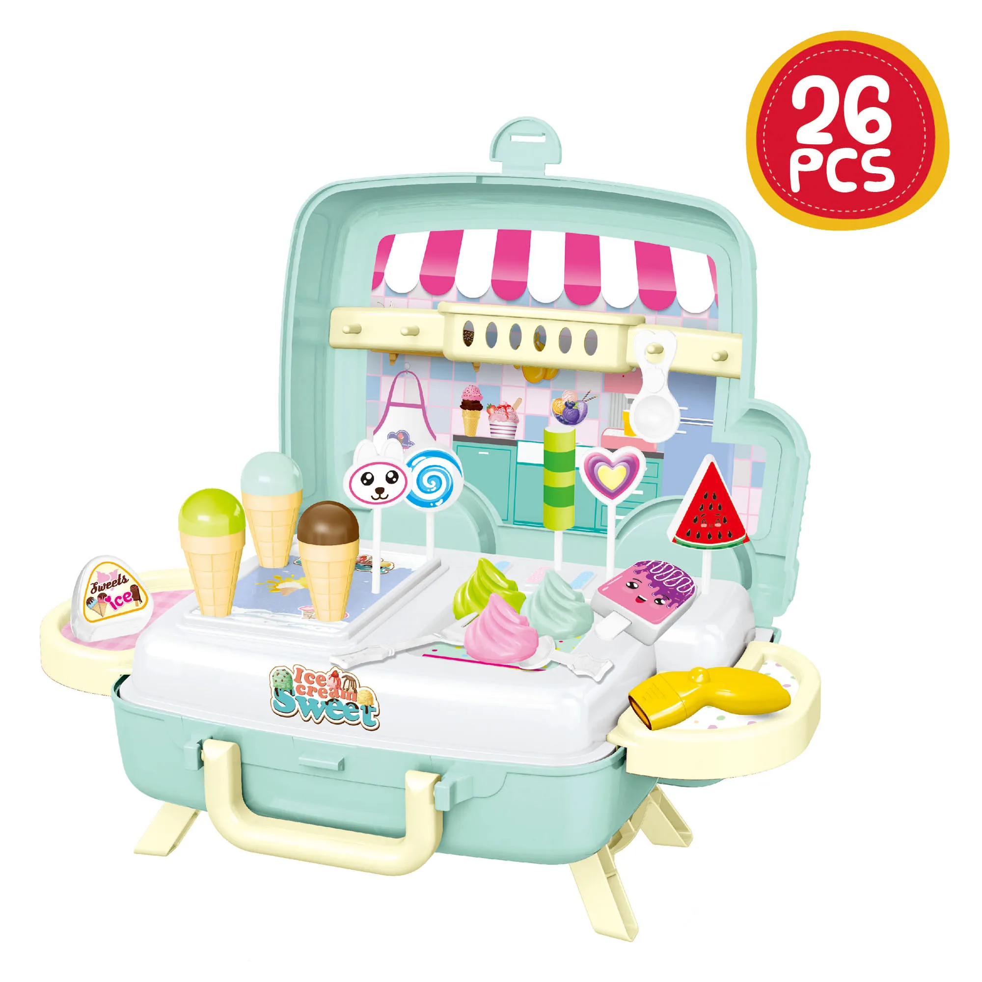 intelligent toys 26pcs little salesman ice cream car set with accessories and function