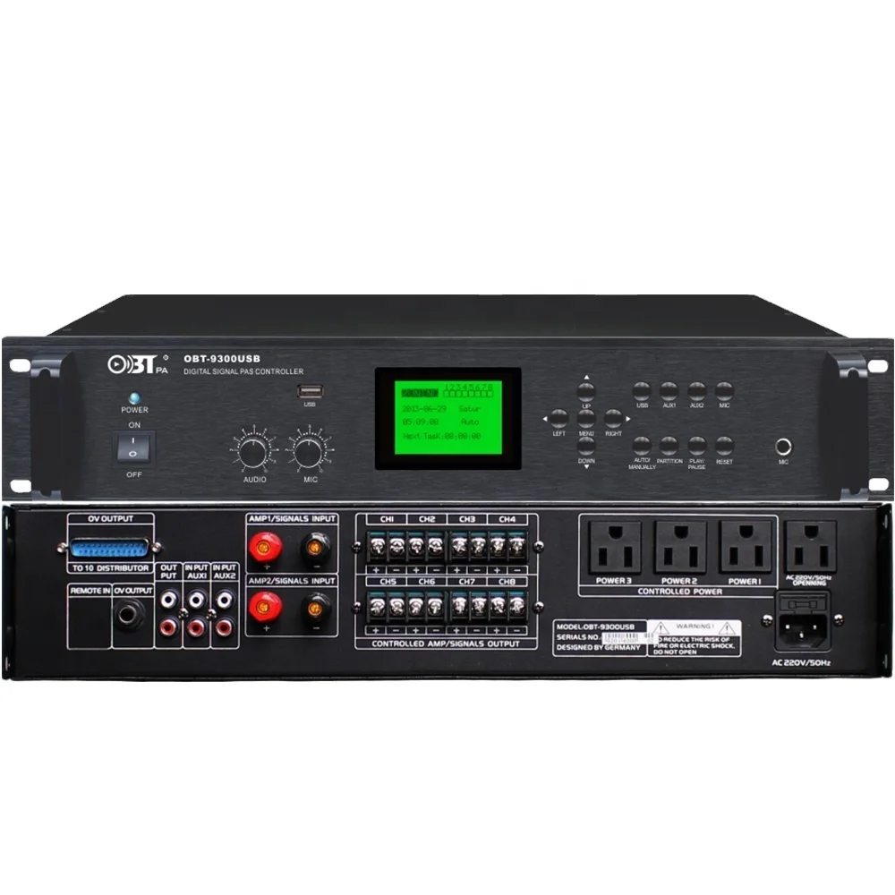 Obt-9300usb 1000w Timing Ringing Bell Zone Pa Sound Scheduled Controller Effect Music Controller For Pa System