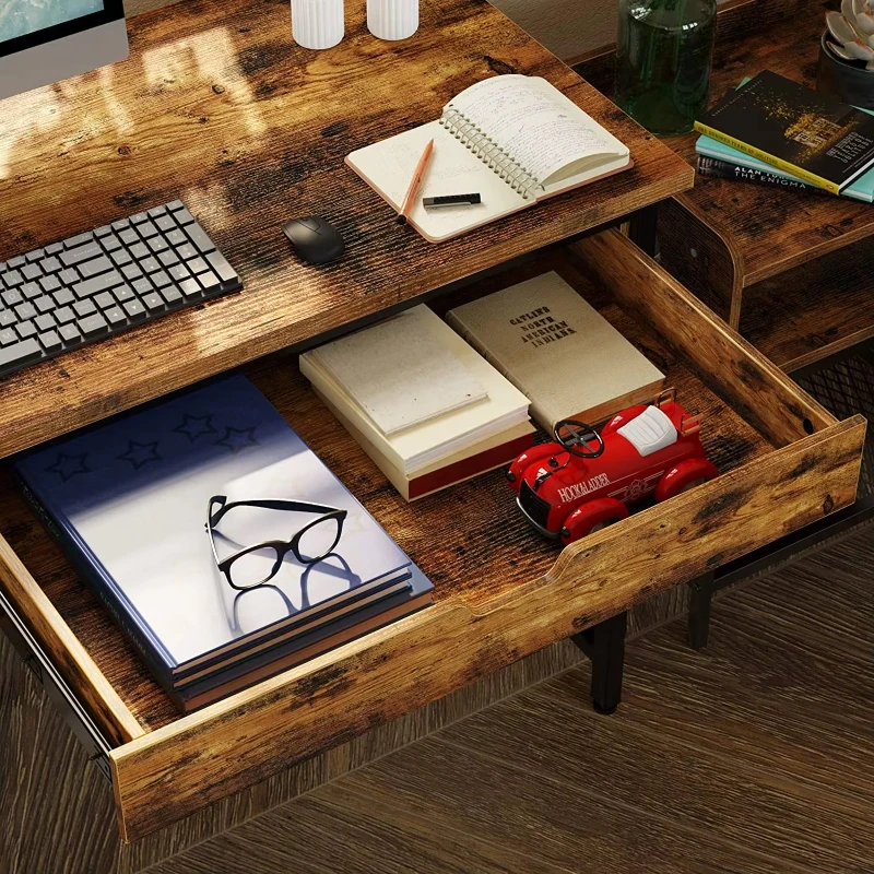 Custom cheap office computer table adjustable home simple wooden large desktop high computer desk organizer with shelf