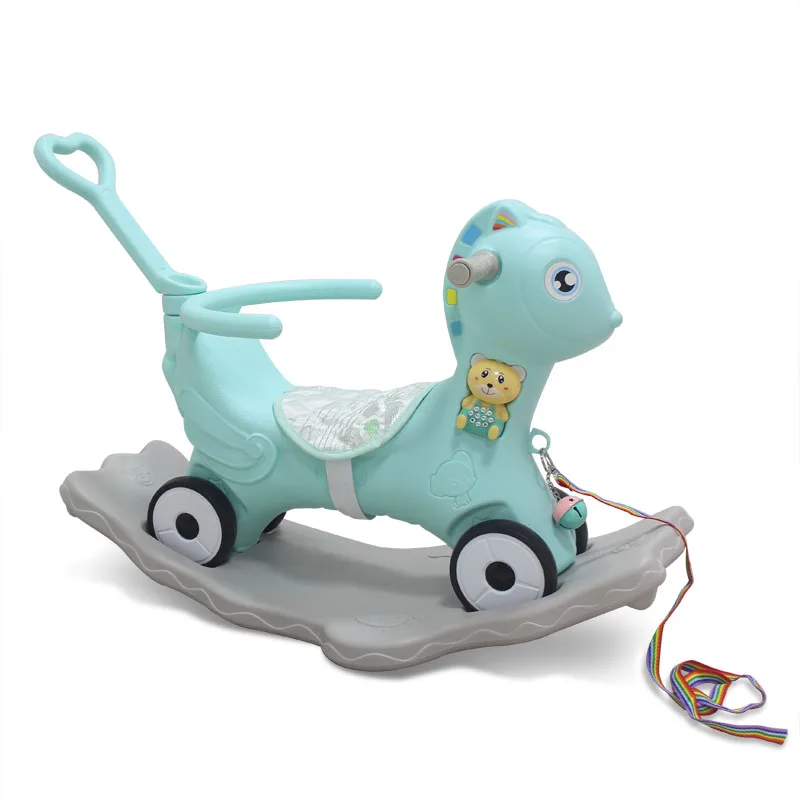 Kindergarten Cartoon Baby Indoor Plastic Toy Multifunctional Slide 3 In 1 Rocking Horse