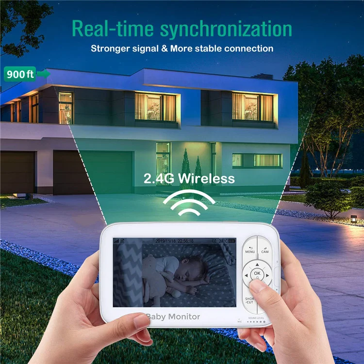 1080P 5 inch Babyphone VOX Mode Two Way Audio Temperature Alarm Crying Detection Wireless Surveillance Baby Monitor with Camera