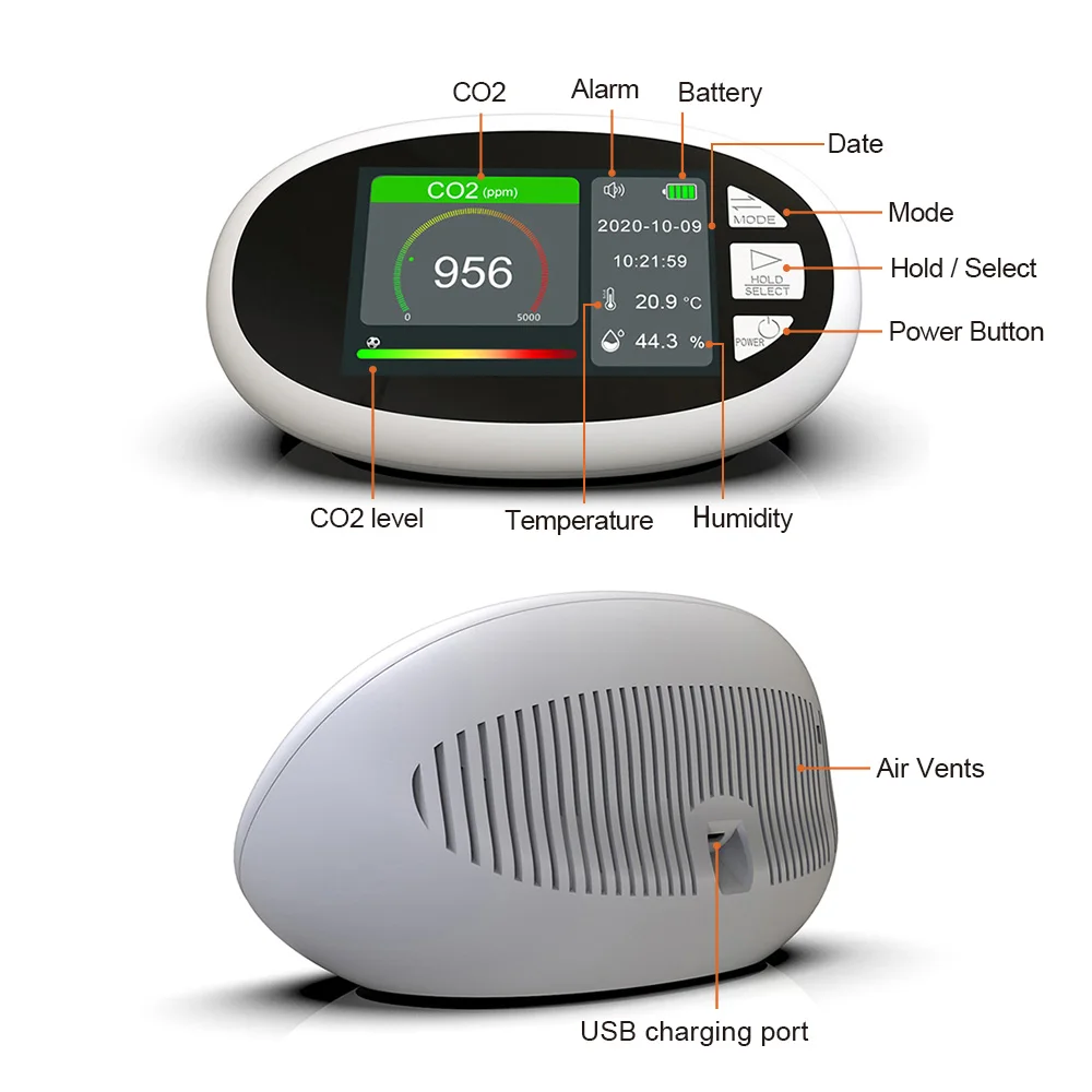 LCD color screen air quality analyzer high precision NDIR sensor household CO2 concentration meter indoor carbon content monitor
