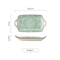 Bohemian Luxury Plate Good Quality Ceramic Plate Dinnerware Rectangle Ceramic Plate With 2 Handles