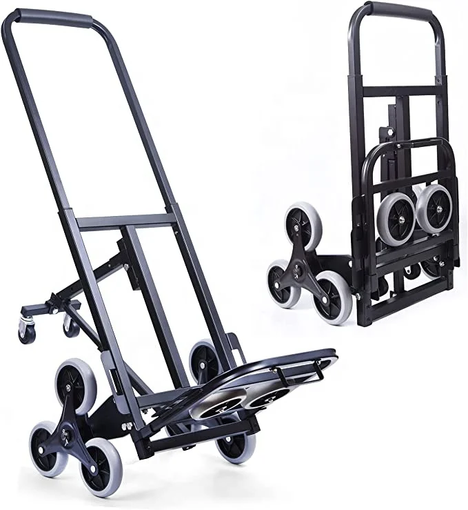 Stair Climber Hand Truck Heavy Duty Stair Climbing Folding Handcart 6 Wheels & 2 Backup Adjustable Handle Dolly Cart Trolley