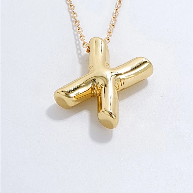 Brass Jewelry 18K Gold Plated Necklace A to Z 26 Alphabet Bubble Balloon Initial Letter Necklace