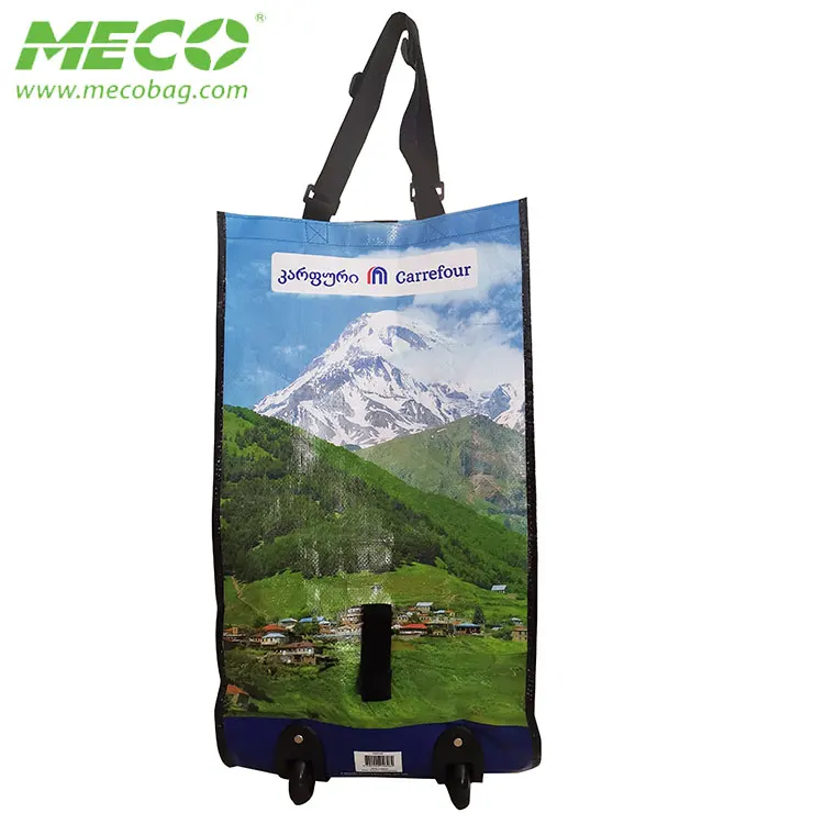 High Quality New Style Foldable Custom Promotional Reusable Supermarket Wheels Trolley Shopping Bag With Wheels