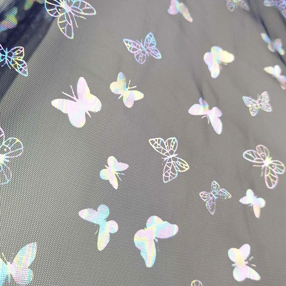 Spring and Summer New Design Gradually Flocking Colorful Butterfly Printed Tulle Gilding Gauze Mesh Fabric for Wedding Dress