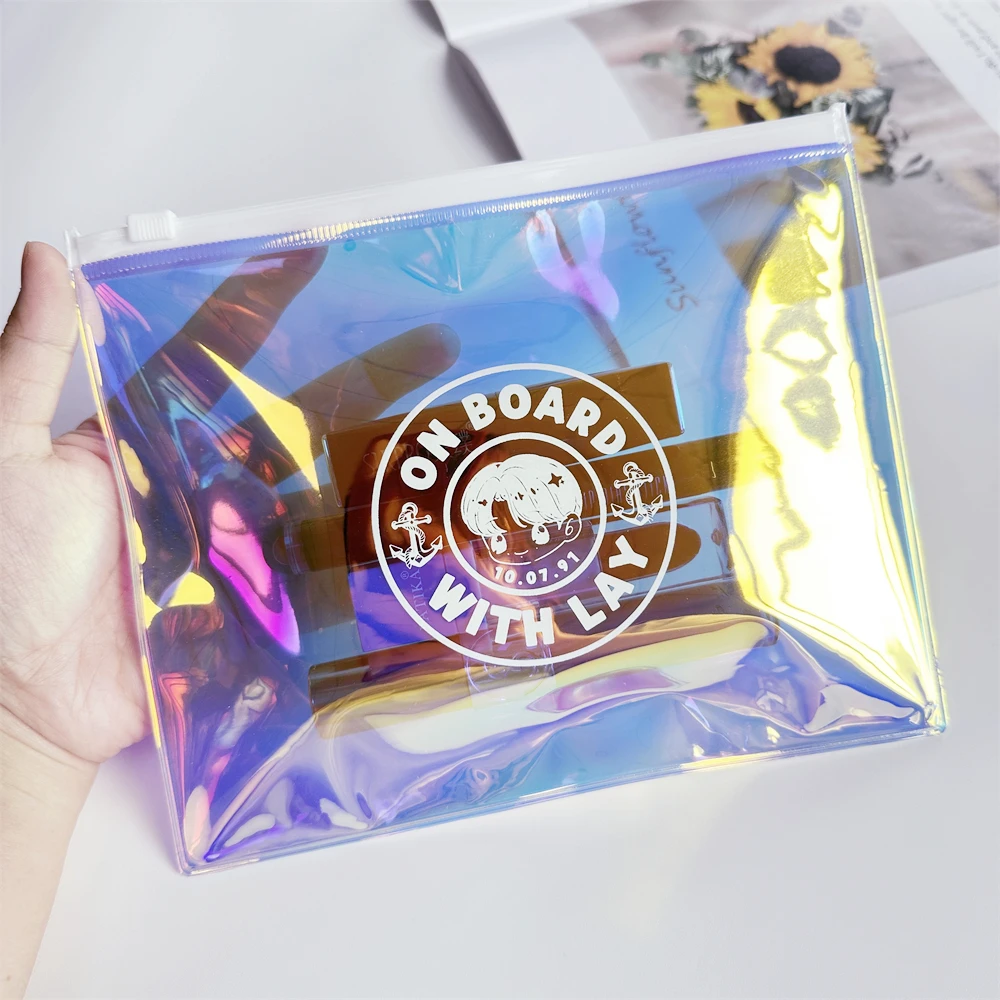 Trendy Custom Holographic Bga Pouch Cosmetic Iridescent Pvc Transparent Zipper Bag Print Laser Plastic Ziplock Packaging Bag