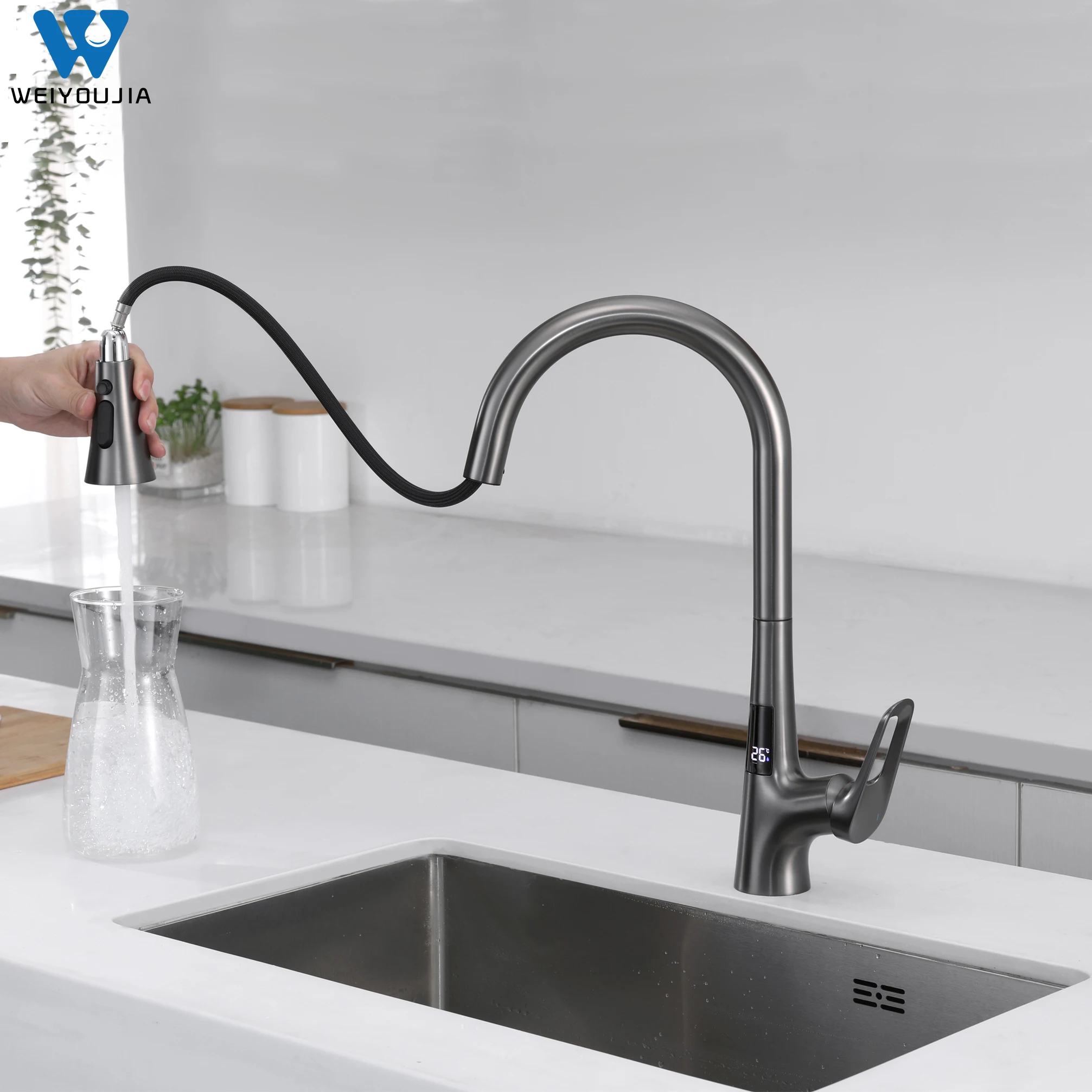 Hands-Free Single Handle Motion Sensor Smart Touchless Kitchen Faucet with Pull Down Sprayer