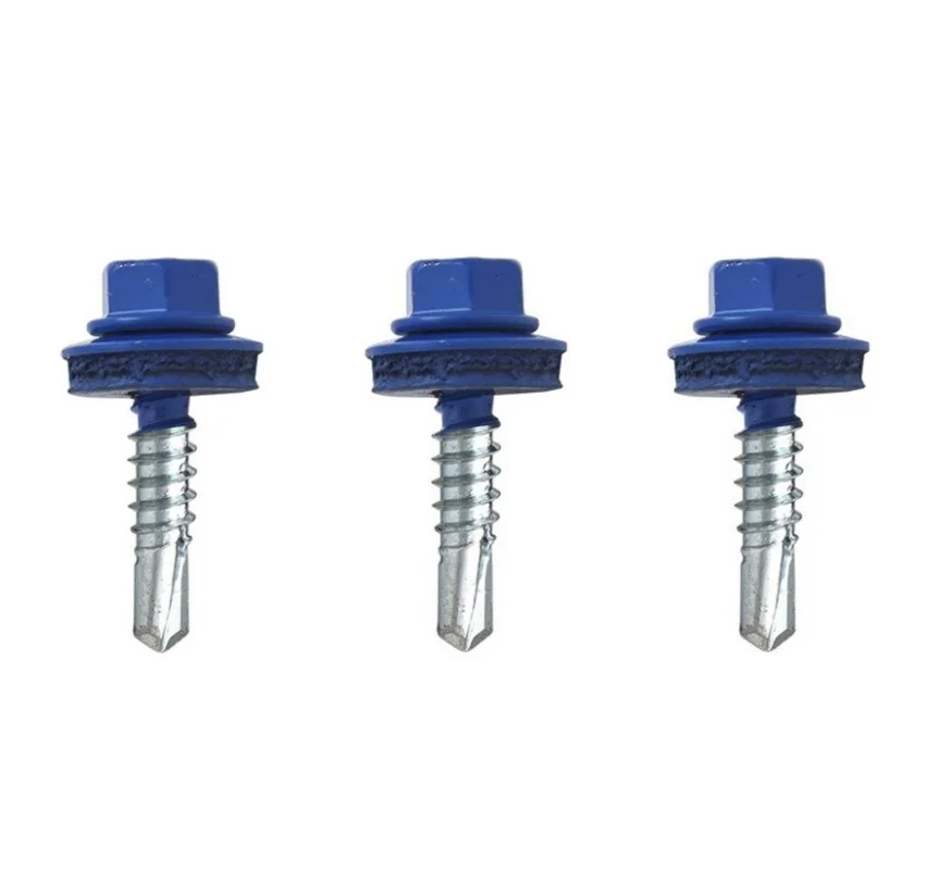 DIN7504K Self drilling screw manufacturer BLUE COLOR HEAD RAL Hex Washer Head Self-Drilling screws with EPDM Washer