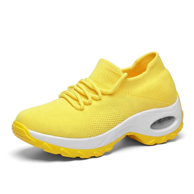 Custom wholesale air cushion fly knit sport shoes for women and ladies