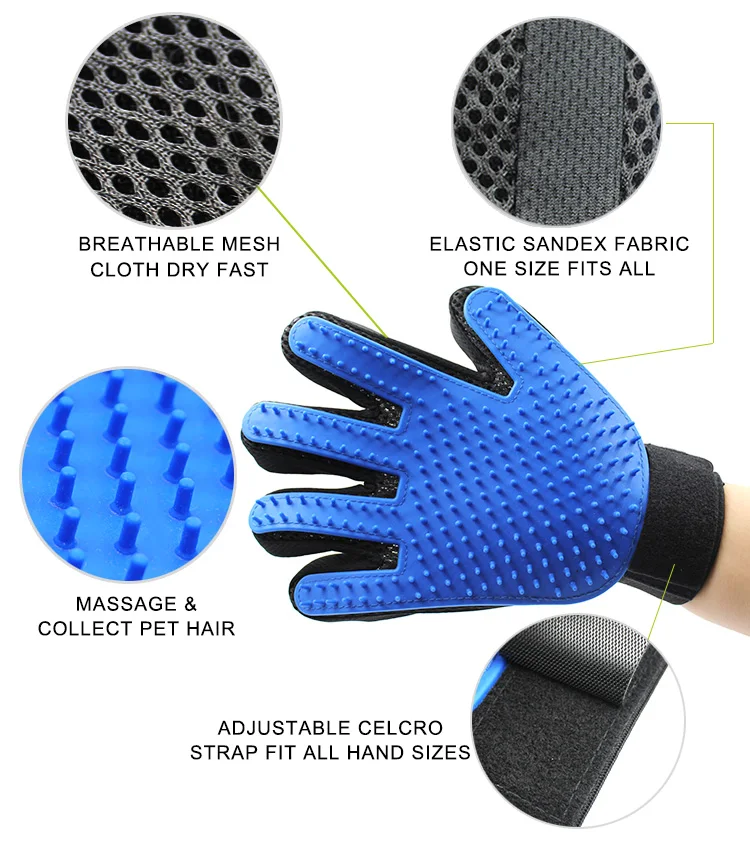 Hot Sale 5-fingers Pet Hair Grooming Shedding Long & Short Fur Dog and Cat Deshedding Brush Glove
