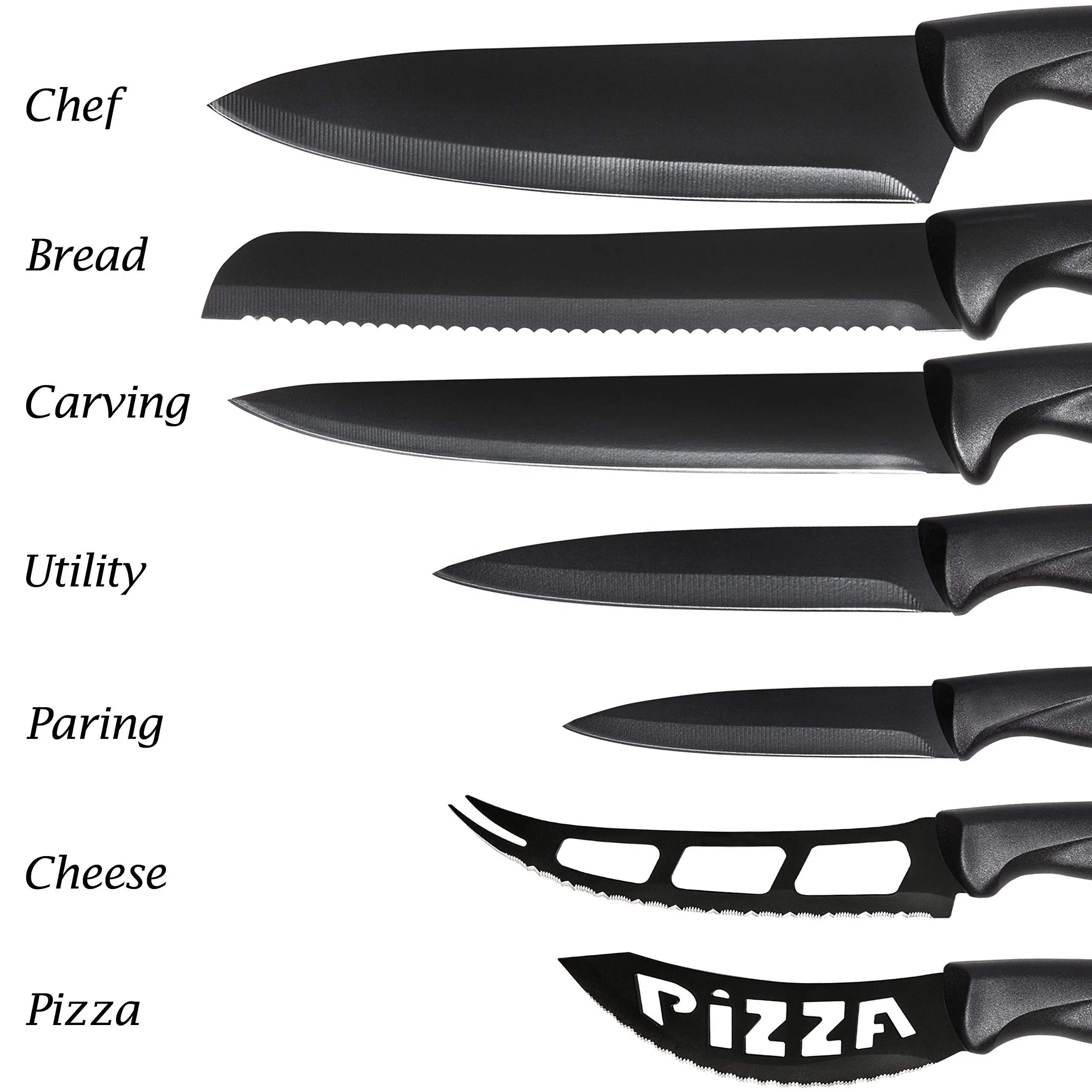 Hot sell product  17 Piece Stainless Steel Kitchen Chef Knife Black Kitchen Knife Set with Block and Knife Sharpener