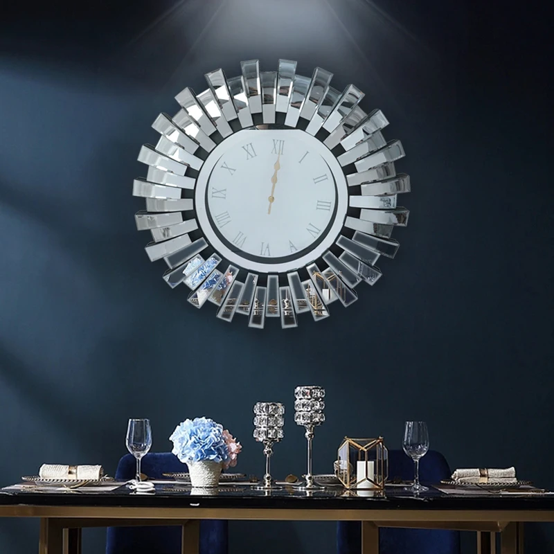 2023 new design Mirrored clock WXMC-084 bending Glass Silver wall decor 3D Round Clock mirror home decor for living room