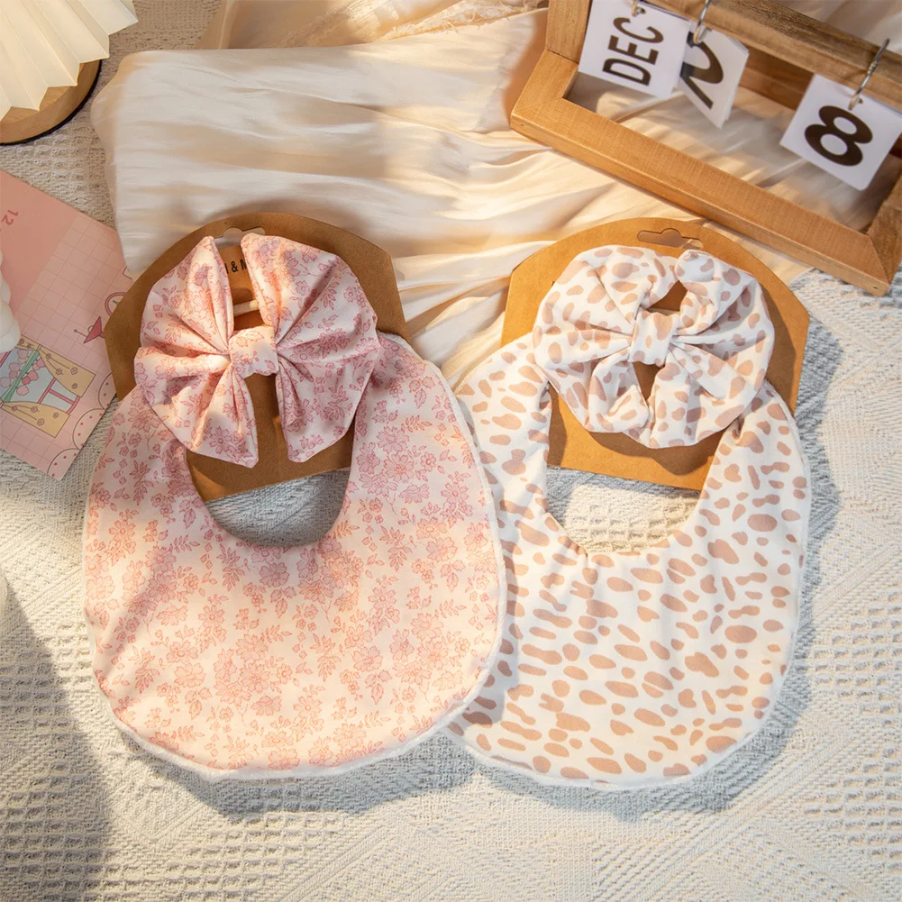 Baby double sided cotton waterproof bib newborn bib soiled and spit towel headband set for baby boys and girls