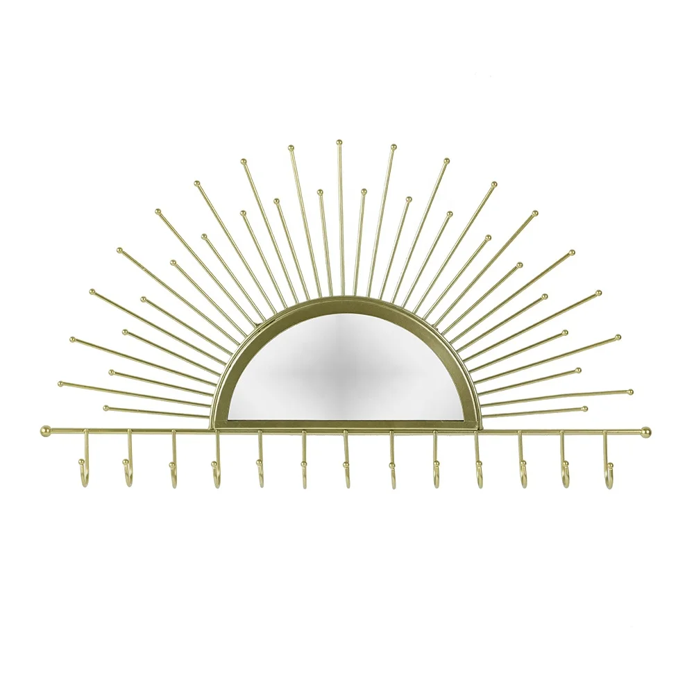 Foryoudecor reusable multifunctional shiny golden sun bathroom living room wall hanging mirror key cloth hanger for daily use