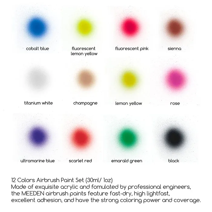 MEEDEN 12colors 30ml Quick-drying Waterproofing Acrylic Airbrush Paints Set for Artist