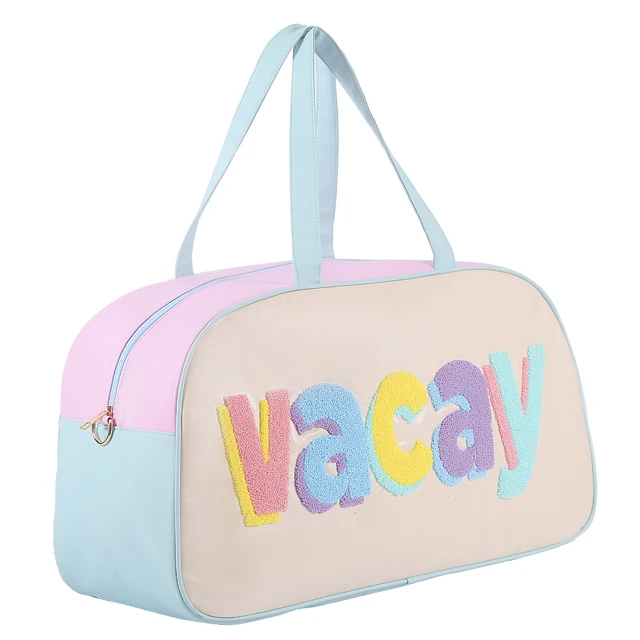 Custom magic women handbag letter embroidery patches Pu large capacity embroidered bag portable leather travel bag