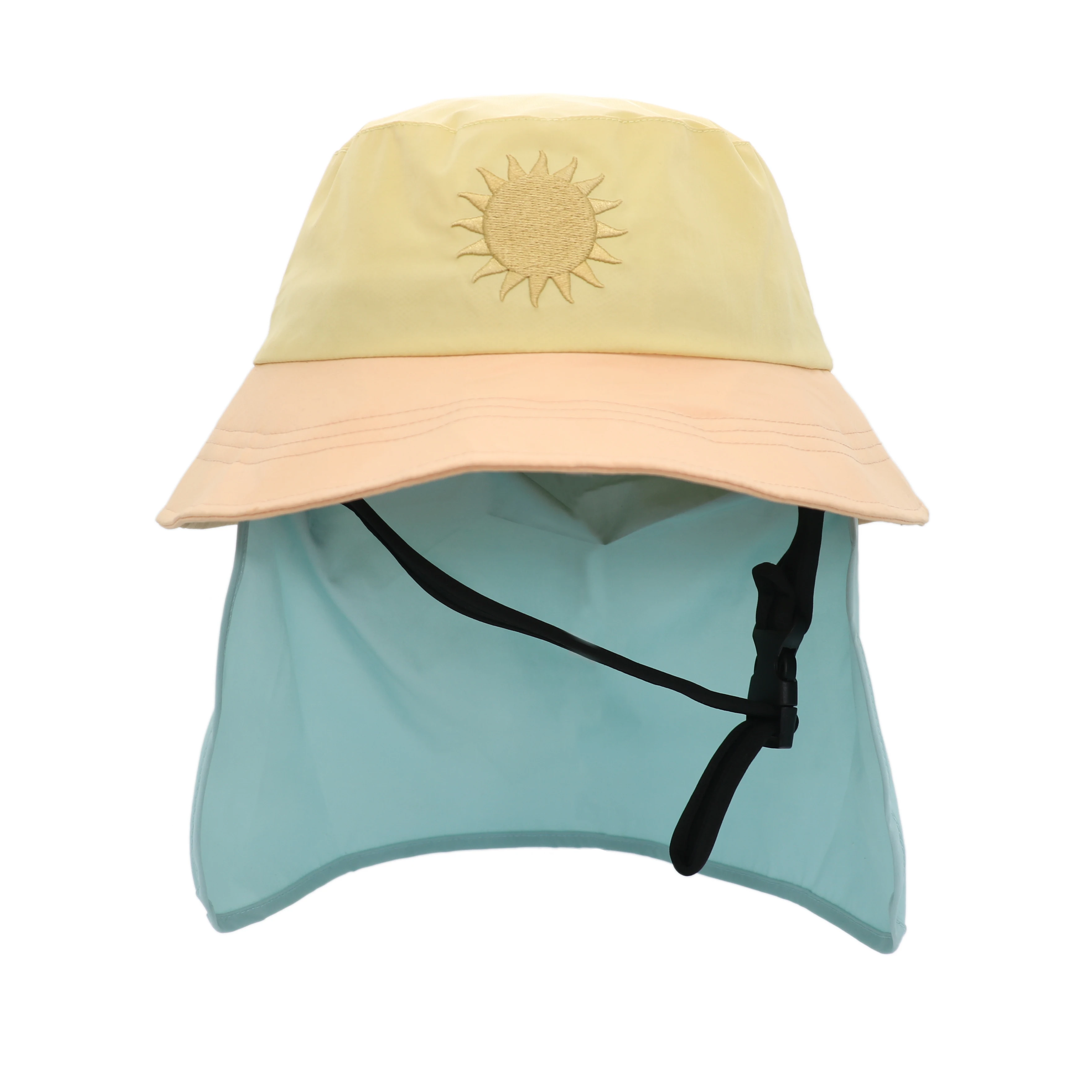Custom Waterproof UPF50+ Sun Protect Surf Bucket Hat With Neck Flap Safety Chin Strap Quickly Dry Beach Hat