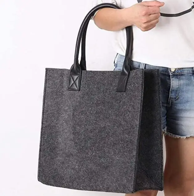 Wholesale printed wool felt bags custom logo dark grey felt tote bag felt shopping bag