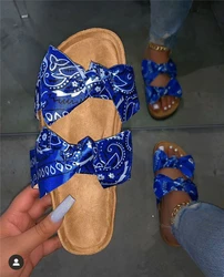 Open Toe Platform bow-knot Slide Sandals Sexy Leopard Print Bohemian Slippers Women Flat Sandals
