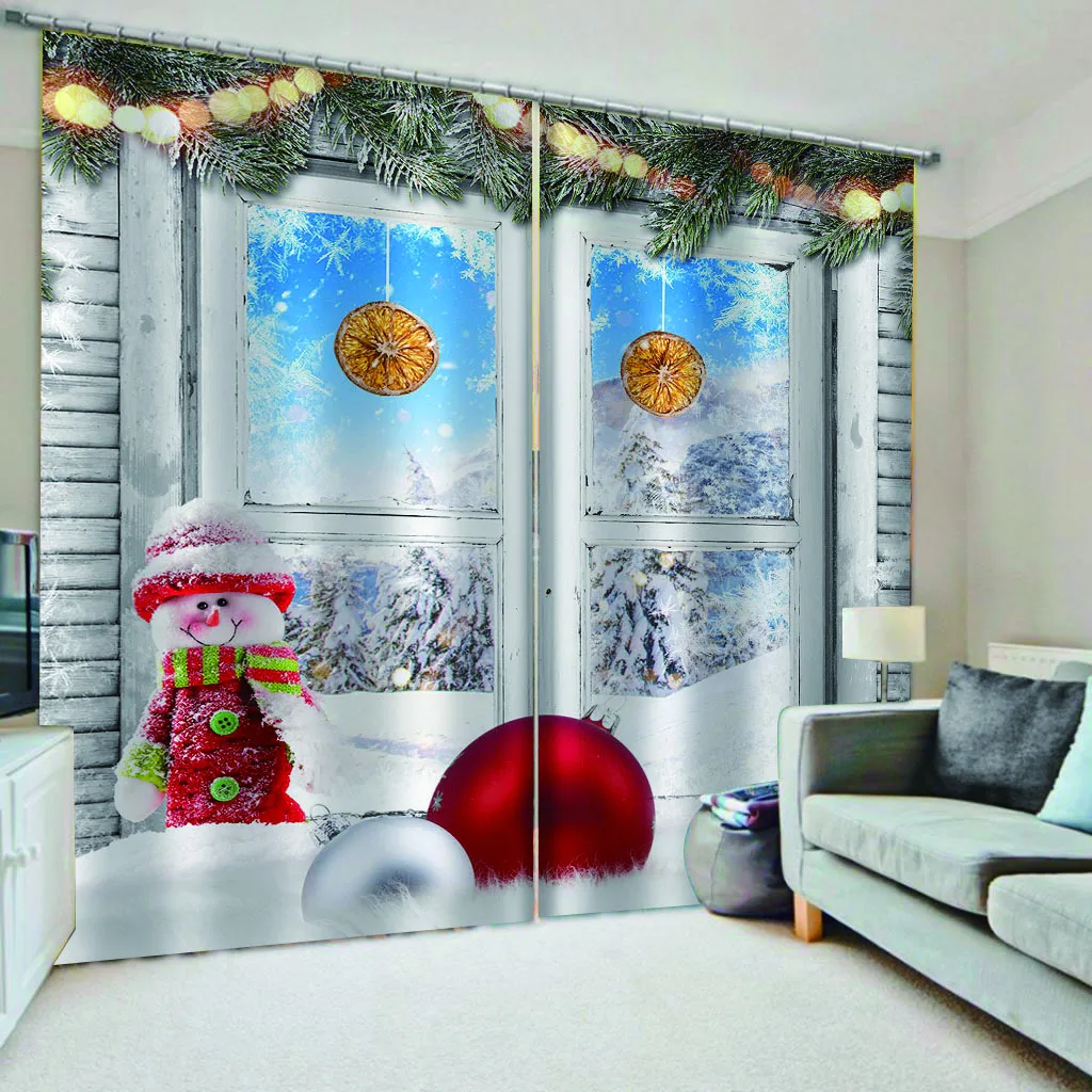 Hot Selling Christmas 3D Home Decorative 100% Polyester Fabric Blackout Window Curtain