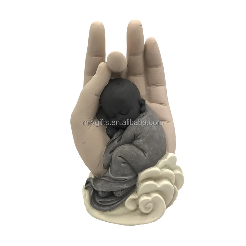 Creative Mini Meditation Sleeping Monk Zen Garden Table Decoration Hand Shape Resin Buddha Statue