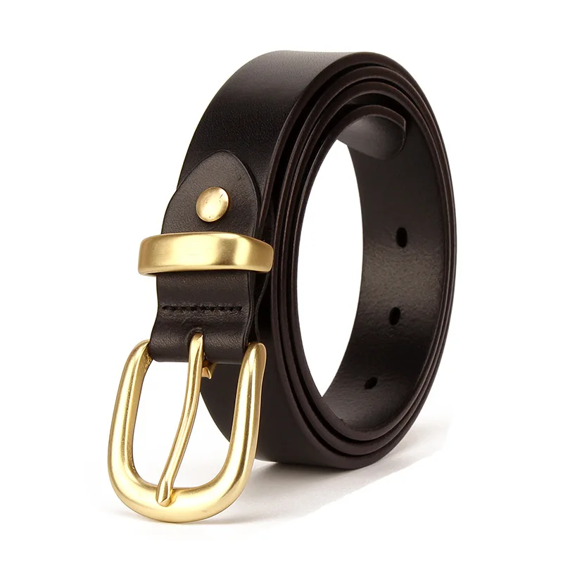 Copper buckle leather belt ladies head layer cowhide pin buckle simple and versatile young people jeans