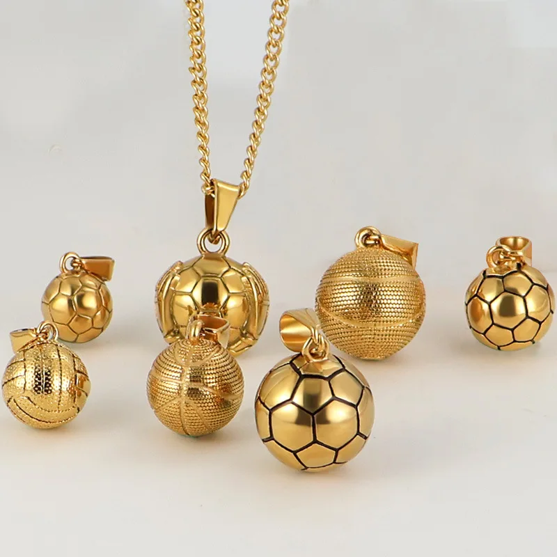 3D Ball Games Jewelry Gold Plated Steel Football Soccer Basketball Volleyball Charm Pendant for Necklace Bracelet Making