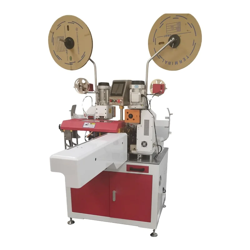 Automatic flat ribbon cable wire cutting stripping double head crimping machine