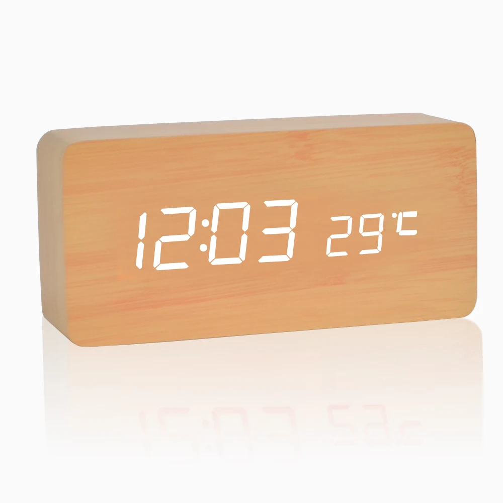 Деревянный Будильник Настенный декор 3 уровня яркости часы ночник будильник настольные с радио проектором термометром