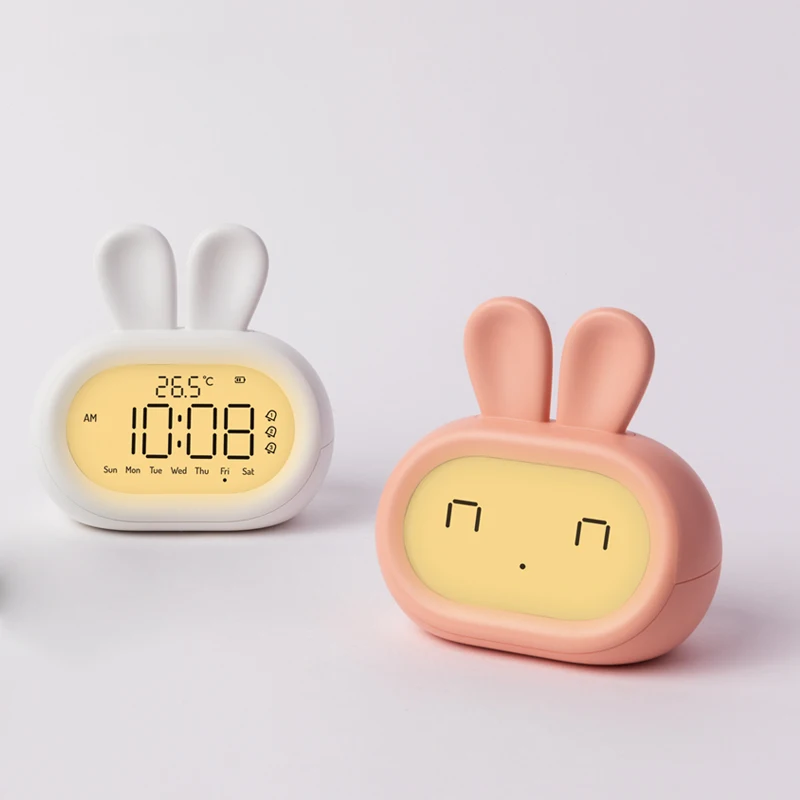 Rabbit Modern Design Dual Function Analog-Digital Alarm Clock with Cute Backlight Smart Quartz Wake-up Light for Kids