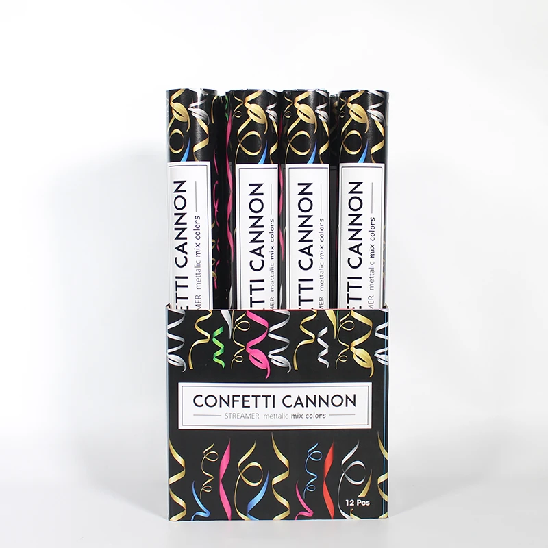 Сервис OEM сувениры для вечеринок черный пустой Поппер конфетти воздушные Сжатые пружины попперы