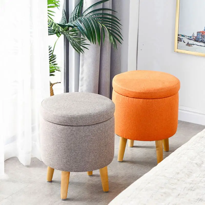 
 Household American fabric shoe changing stool round button storage ottoman for bedroom  