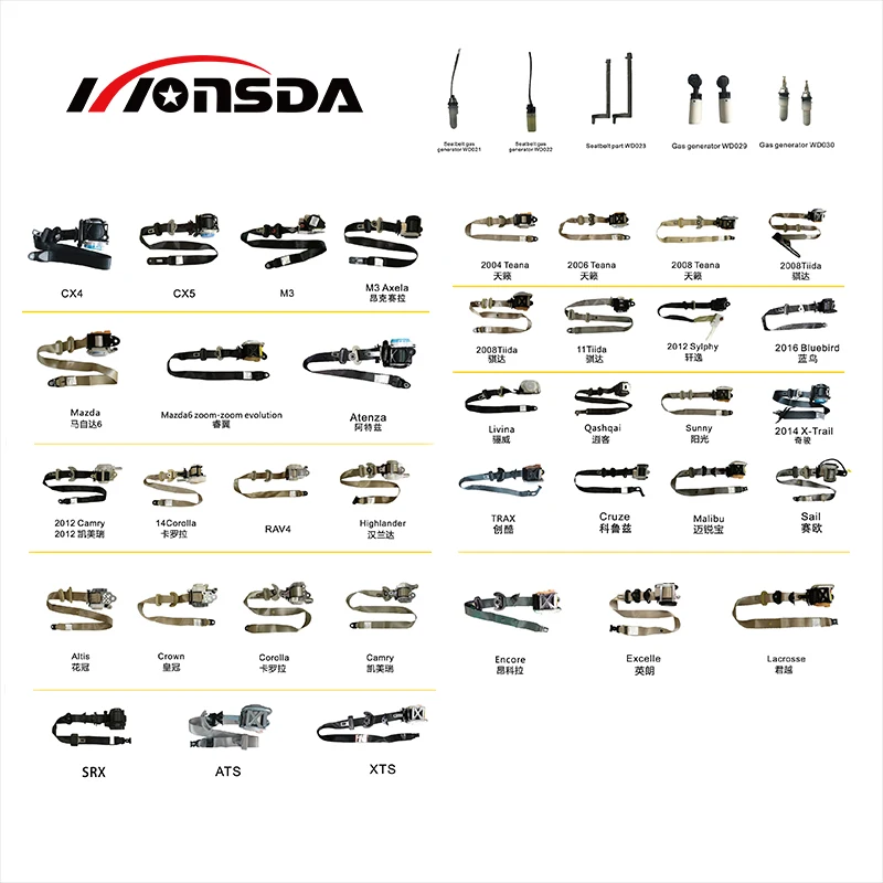 CAR Safety Seat Belt MGG Tube Inflator for Sail Roewe Accent Wuling & Mazda 3