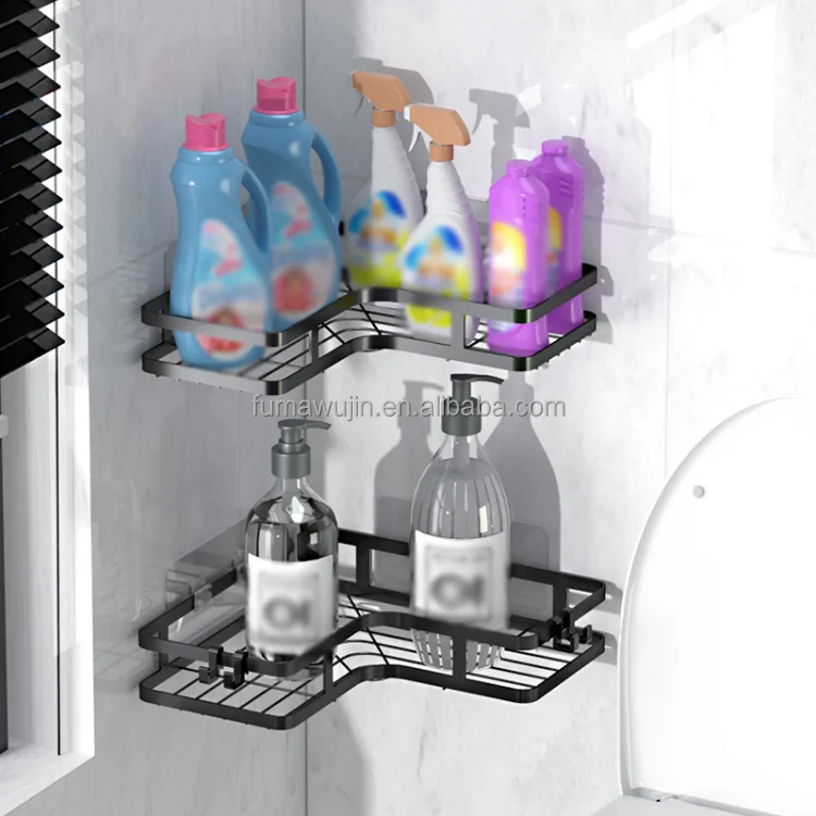 Multi-use corner storage rack for living room bathroom durable metal adhesive bathroom corner rack
